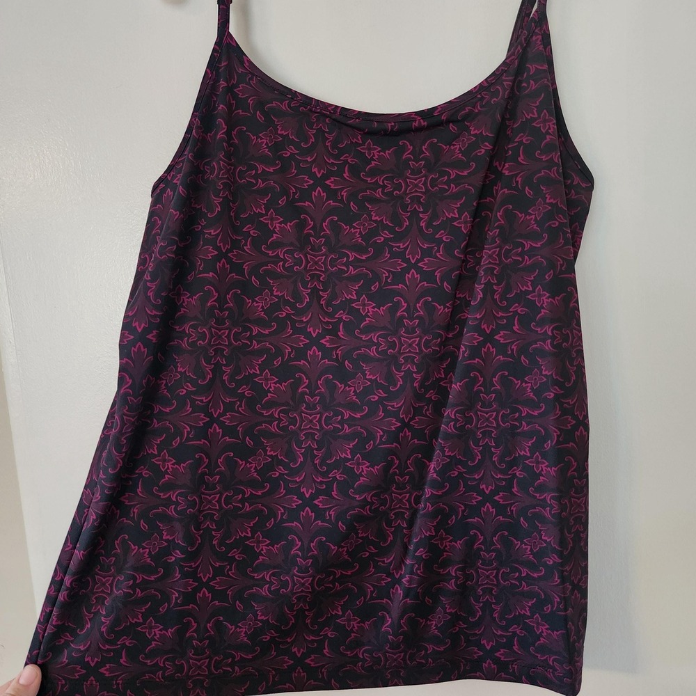 Spaghetti strap tank magenta, burgundy, and black floral damask top
